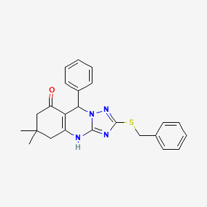 molecular formula C24H24N4OS B11454203 2-(benzylsulfanyl)-6,6-dimethyl-9-phenyl-5,6,7,9-tetrahydro[1,2,4]triazolo[5,1-b]quinazolin-8(4H)-one 