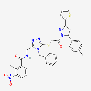 N-{[4-Benzyl-5-({2-[5-(4-methylphenyl)-3-(thiophen-2-YL)-4,5-dihydro-1H-pyrazol-1-YL]-2-oxoethyl}sulfanyl)-4H-1,2,4-triazol-3-YL]methyl}-2-methyl-3-nitrobenzamide