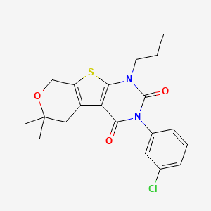 molecular formula C20H21ClN2O3S B11454234 4-(3-chlorophenyl)-12,12-dimethyl-6-propyl-11-oxa-8-thia-4,6-diazatricyclo[7.4.0.02,7]trideca-1(9),2(7)-diene-3,5-dione 