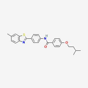 molecular formula C26H26N2O2S B11454252 N-[4-(6-methyl-1,3-benzothiazol-2-yl)phenyl]-4-(3-methylbutoxy)benzamide 