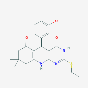 molecular formula C22H25N3O3S B11454320 2-(ethylsulfanyl)-5-(3-methoxyphenyl)-8,8-dimethyl-5,8,9,10-tetrahydropyrimido[4,5-b]quinoline-4,6(3H,7H)-dione 