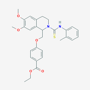 molecular formula C29H32N2O5S B11454328 Ethyl 4-((6,7-dimethoxy-2-(o-tolylcarbamothioyl)-1,2,3,4-tetrahydroisoquinolin-1-yl)methoxy)benzoate 