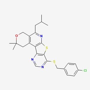 13-[(4-chlorophenyl)methylsulfanyl]-4,4-dimethyl-8-(2-methylpropyl)-5-oxa-11-thia-9,14,16-triazatetracyclo[8.7.0.02,7.012,17]heptadeca-1(10),2(7),8,12(17),13,15-hexaene