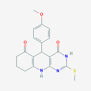 molecular formula C19H19N3O3S B11454469 5-(4-methoxyphenyl)-2-(methylsulfanyl)-5,8,9,10-tetrahydropyrimido[4,5-b]quinoline-4,6(3H,7H)-dione 