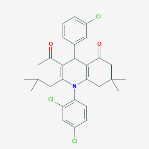 molecular formula C29H28Cl3NO2 B11454483 9-(3-chlorophenyl)-10-(2,4-dichlorophenyl)-3,3,6,6-tetramethyl-3,4,6,7,9,10-hexahydroacridine-1,8(2H,5H)-dione 