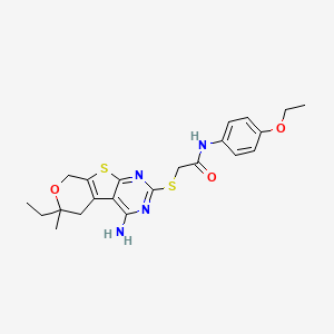 2-[(3-amino-12-ethyl-12-methyl-11-oxa-8-thia-4,6-diazatricyclo[7.4.0.02,7]trideca-1(9),2,4,6-tetraen-5-yl)sulfanyl]-N-(4-ethoxyphenyl)acetamide