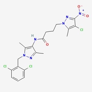 molecular formula C20H21Cl3N6O3 B11454581 4-(4-chloro-5-methyl-3-nitro-1H-pyrazol-1-yl)-N-[1-(2,6-dichlorobenzyl)-3,5-dimethyl-1H-pyrazol-4-yl]butanamide 