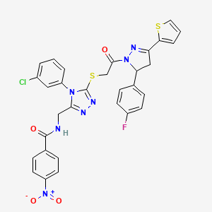 N-((4-(3-chlorophenyl)-5-((2-(5-(4-fluorophenyl)-3-(thiophen-2-yl)-4,5-dihydro-1H-pyrazol-1-yl)-2-oxoethyl)thio)-4H-1,2,4-triazol-3-yl)methyl)-4-nitrobenzamide