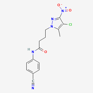 molecular formula C15H14ClN5O3 B11454604 4-(4-chloro-5-methyl-3-nitro-1H-pyrazol-1-yl)-N-(4-cyanophenyl)butanamide 