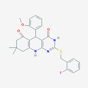 2-[(2-fluorobenzyl)sulfanyl]-5-(2-methoxyphenyl)-8,8-dimethyl-5,8,9,10-tetrahydropyrimido[4,5-b]quinoline-4,6(3H,7H)-dione