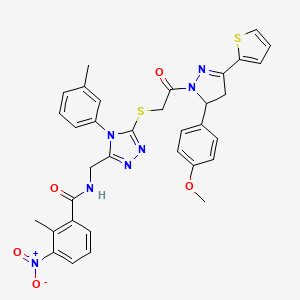 N-((5-((2-(5-(4-methoxyphenyl)-3-(thiophen-2-yl)-4,5-dihydro-1H-pyrazol-1-yl)-2-oxoethyl)thio)-4-(m-tolyl)-4H-1,2,4-triazol-3-yl)methyl)-2-methyl-3-nitrobenzamide