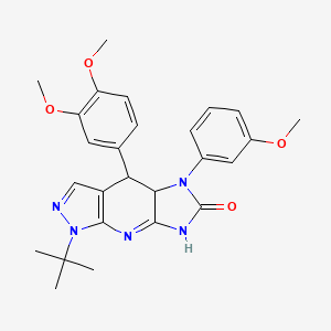 molecular formula C26H29N5O4 B11454646 1-(tert-butyl)-4-(3,4-dimethoxyphenyl)-5-(3-methoxyphenyl)-4,4a,5,8-tetrahydroimidazo[4,5-b]pyrazolo[4,3-e]pyridin-6(1H)-one 