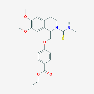 molecular formula C23H28N2O5S B11454718 Ethyl 4-{[6,7-dimethoxy-2-(methylcarbamothioyl)-1,2,3,4-tetrahydroisoquinolin-1-YL]methoxy}benzoate 