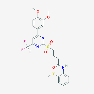 molecular formula C24H24F3N3O5S2 B11454729 4-{[4-(3,4-dimethoxyphenyl)-6-(trifluoromethyl)pyrimidin-2-yl]sulfonyl}-N-[2-(methylsulfanyl)phenyl]butanamide 