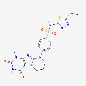 molecular formula C19H20N8O4S2 B11454742 N-(5-ethyl-1,3,4-thiadiazol-2-yl)-4-(1-methyl-2,4-dioxo-1,2,3,4,7,8-hexahydropyrimido[2,1-f]purin-9(6H)-yl)benzenesulfonamide 