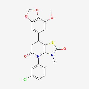 molecular formula C21H17ClN2O5S B11454783 4-(3-chlorophenyl)-7-(7-methoxy-1,3-benzodioxol-5-yl)-3-methyl-6,7-dihydro[1,3]thiazolo[4,5-b]pyridine-2,5(3H,4H)-dione 