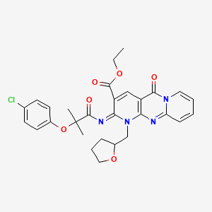 ethyl 6-[2-(4-chlorophenoxy)-2-methylpropanoyl]imino-2-oxo-7-(oxolan-2-ylmethyl)-1,7,9-triazatricyclo[8.4.0.03,8]tetradeca-3(8),4,9,11,13-pentaene-5-carboxylate