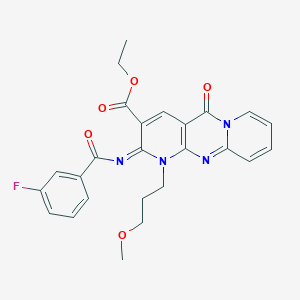 molecular formula C25H23FN4O5 B11454855 ethyl 6-(3-fluorobenzoyl)imino-7-(3-methoxypropyl)-2-oxo-1,7,9-triazatricyclo[8.4.0.03,8]tetradeca-3(8),4,9,11,13-pentaene-5-carboxylate 