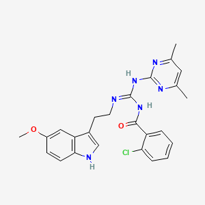 2-chloro-N-[(E)-[(4,6-dimethylpyrimidin-2-yl)amino]{[2-(5-methoxy-1H-indol-3-yl)ethyl]amino}methylidene]benzamide