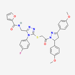 N-((5-((2-(3,5-bis(4-methoxyphenyl)-4,5-dihydro-1H-pyrazol-1-yl)-2-oxoethyl)thio)-4-(4-fluorophenyl)-4H-1,2,4-triazol-3-yl)methyl)furan-2-carboxamide