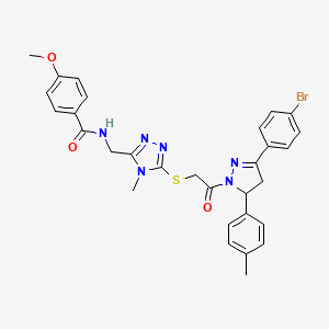 N-{[5-({2-[3-(4-Bromophenyl)-5-(4-methylphenyl)-4,5-dihydro-1H-pyrazol-1-YL]-2-oxoethyl}sulfanyl)-4-methyl-4H-1,2,4-triazol-3-YL]methyl}-4-methoxybenzamide