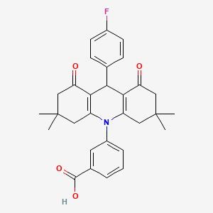 molecular formula C30H30FNO4 B11454900 3-[9-(4-fluorophenyl)-3,3,6,6-tetramethyl-1,8-dioxo-2,3,4,5,6,7,8,9-octahydroacridin-10(1H)-yl]benzoic acid 