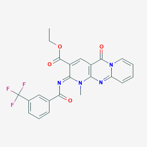 molecular formula C23H17F3N4O4 B11454905 ethyl 7-methyl-2-oxo-6-[3-(trifluoromethyl)benzoyl]imino-1,7,9-triazatricyclo[8.4.0.03,8]tetradeca-3(8),4,9,11,13-pentaene-5-carboxylate 