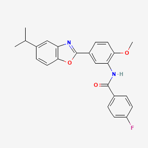 4-fluoro-N-{2-methoxy-5-[5-(propan-2-yl)-1,3-benzoxazol-2-yl]phenyl}benzamide