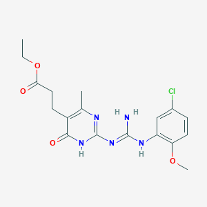 molecular formula C18H22ClN5O4 B11454946 ethyl 3-{2-[N'-(5-chloro-2-methoxyphenyl)carbamimidamido]-4-methyl-6-oxo-1,6-dihydropyrimidin-5-yl}propanoate 