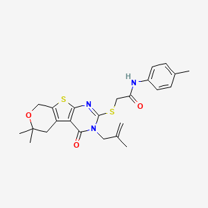 2-[[12,12-dimethyl-4-(2-methylprop-2-enyl)-3-oxo-11-oxa-8-thia-4,6-diazatricyclo[7.4.0.02,7]trideca-1(9),2(7),5-trien-5-yl]sulfanyl]-N-(4-methylphenyl)acetamide