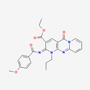 ethyl 6-(4-methoxybenzoyl)imino-2-oxo-7-propyl-1,7,9-triazatricyclo[8.4.0.03,8]tetradeca-3(8),4,9,11,13-pentaene-5-carboxylate