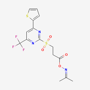 molecular formula C15H14F3N3O4S2 B11454990 1-[(Propan-2-ylideneamino)oxy]-3-{[4-(thiophen-2-yl)-6-(trifluoromethyl)pyrimidin-2-yl]sulfonyl}propan-1-one 