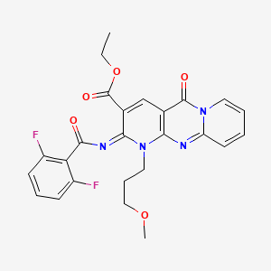 molecular formula C25H22F2N4O5 B11455084 ethyl 6-(2,6-difluorobenzoyl)imino-7-(3-methoxypropyl)-2-oxo-1,7,9-triazatricyclo[8.4.0.03,8]tetradeca-3(8),4,9,11,13-pentaene-5-carboxylate 