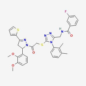 molecular formula C35H33FN6O4S2 B11455089 N-{[5-({2-[5-(2,3-Dimethoxyphenyl)-3-(thiophen-2-YL)-4,5-dihydro-1H-pyrazol-1-YL]-2-oxoethyl}sulfanyl)-4-(2,3-dimethylphenyl)-4H-1,2,4-triazol-3-YL]methyl}-3-fluorobenzamide 