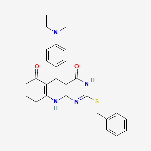 molecular formula C28H30N4O2S B11455108 2-(benzylsulfanyl)-5-[4-(diethylamino)phenyl]-5,8,9,10-tetrahydropyrimido[4,5-b]quinoline-4,6(3H,7H)-dione 