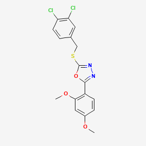 molecular formula C17H14Cl2N2O3S B11455182 2-[(3,4-Dichlorobenzyl)sulfanyl]-5-(2,4-dimethoxyphenyl)-1,3,4-oxadiazole 