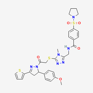 molecular formula C31H33N7O5S3 B11455210 N-{[5-({2-[5-(4-Methoxyphenyl)-3-(thiophen-2-YL)-4,5-dihydro-1H-pyrazol-1-YL]-2-oxoethyl}sulfanyl)-4-methyl-4H-1,2,4-triazol-3-YL]methyl}-4-(pyrrolidine-1-sulfonyl)benzamide 