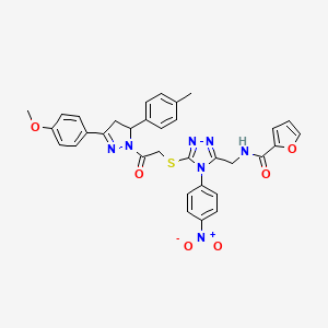 molecular formula C33H29N7O6S B11455244 N-{[5-({2-[3-(4-Methoxyphenyl)-5-(4-methylphenyl)-4,5-dihydro-1H-pyrazol-1-YL]-2-oxoethyl}sulfanyl)-4-(4-nitrophenyl)-4H-1,2,4-triazol-3-YL]methyl}furan-2-carboxamide 