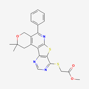 methyl 2-[(4,4-dimethyl-8-phenyl-5-oxa-11-thia-9,14,16-triazatetracyclo[8.7.0.02,7.012,17]heptadeca-1(10),2(7),8,12(17),13,15-hexaen-13-yl)sulfanyl]acetate