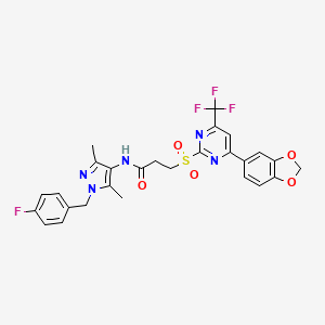 3-{[4-(1,3-benzodioxol-5-yl)-6-(trifluoromethyl)pyrimidin-2-yl]sulfonyl}-N-[1-(4-fluorobenzyl)-3,5-dimethyl-1H-pyrazol-4-yl]propanamide