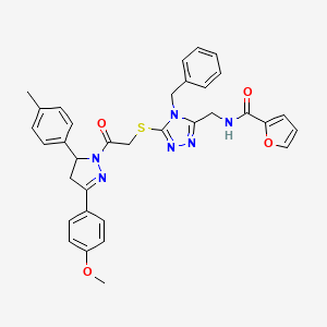 molecular formula C34H32N6O4S B11455318 N-{[4-Benzyl-5-({2-[3-(4-methoxyphenyl)-5-(4-methylphenyl)-4,5-dihydro-1H-pyrazol-1-YL]-2-oxoethyl}sulfanyl)-4H-1,2,4-triazol-3-YL]methyl}furan-2-carboxamide 