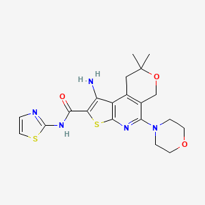 1-Amino-8,8-dimethyl-5-(4-morpholinyl)-N-(1,3-thiazol-2-YL)-8,9-dihydro-6H-pyrano[4,3-D]thieno[2,3-B]pyridine-2-carboxamide