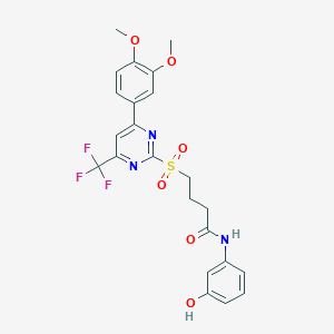 molecular formula C23H22F3N3O6S B11455347 4-{[4-(3,4-dimethoxyphenyl)-6-(trifluoromethyl)pyrimidin-2-yl]sulfonyl}-N-(3-hydroxyphenyl)butanamide 