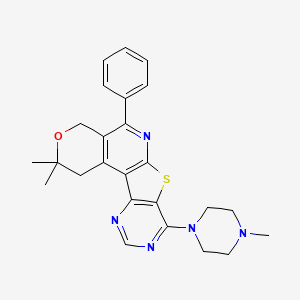 4,4-dimethyl-13-(4-methylpiperazin-1-yl)-8-phenyl-5-oxa-11-thia-9,14,16-triazatetracyclo[8.7.0.02,7.012,17]heptadeca-1(10),2(7),8,12(17),13,15-hexaene