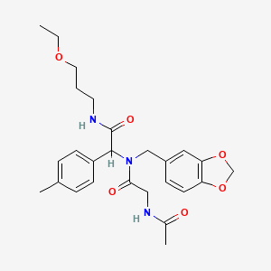 molecular formula C26H33N3O6 B11455365 N~2~-acetyl-N-(1,3-benzodioxol-5-ylmethyl)-N-{2-[(3-ethoxypropyl)amino]-1-(4-methylphenyl)-2-oxoethyl}glycinamide 