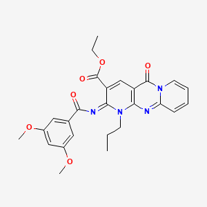 molecular formula C26H26N4O6 B11455429 ethyl 6-(3,5-dimethoxybenzoyl)imino-2-oxo-7-propyl-1,7,9-triazatricyclo[8.4.0.03,8]tetradeca-3(8),4,9,11,13-pentaene-5-carboxylate 