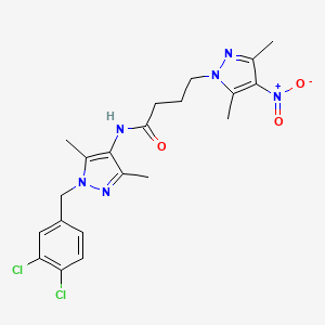 molecular formula C21H24Cl2N6O3 B11455436 N-[1-(3,4-dichlorobenzyl)-3,5-dimethyl-1H-pyrazol-4-yl]-4-(3,5-dimethyl-4-nitro-1H-pyrazol-1-yl)butanamide 