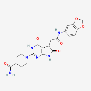 molecular formula C21H22N6O6 B11455544 1-{5-[2-(1,3-benzodioxol-5-ylamino)-2-oxoethyl]-4,6-dioxo-4,5,6,7-tetrahydro-3H-pyrrolo[2,3-d]pyrimidin-2-yl}piperidine-4-carboxamide 