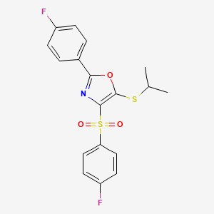 2-(4-Fluorophenyl)-4-[(4-fluorophenyl)sulfonyl]-5-(propan-2-ylsulfanyl)-1,3-oxazole