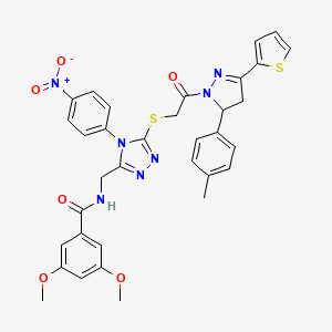 molecular formula C34H31N7O6S2 B11455582 3,5-Dimethoxy-N-{[5-({2-[5-(4-methylphenyl)-3-(thiophen-2-YL)-4,5-dihydro-1H-pyrazol-1-YL]-2-oxoethyl}sulfanyl)-4-(4-nitrophenyl)-4H-1,2,4-triazol-3-YL]methyl}benzamide 